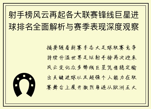 射手榜风云再起各大联赛锋线巨星进球排名全面解析与赛季表现深度观察